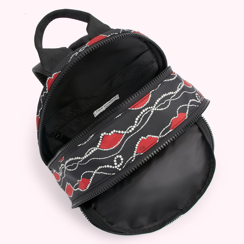 Black Pearly Lip Print Sadie Backpack Lulu Guinness