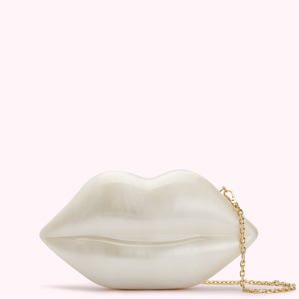 Ivory Pearl Medium Lips Clutch Bag Lulu Guinness