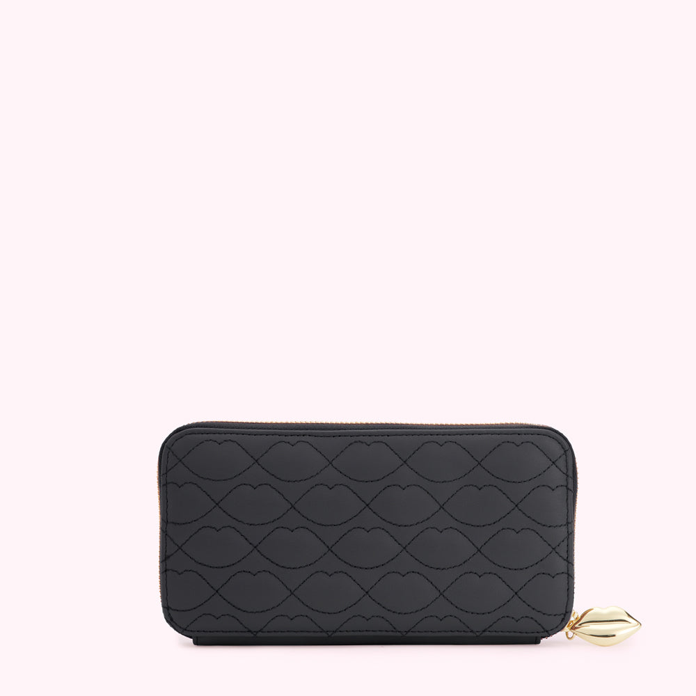 Black Lip Quilted Leather Tansy Wallet| Lulu Guinness