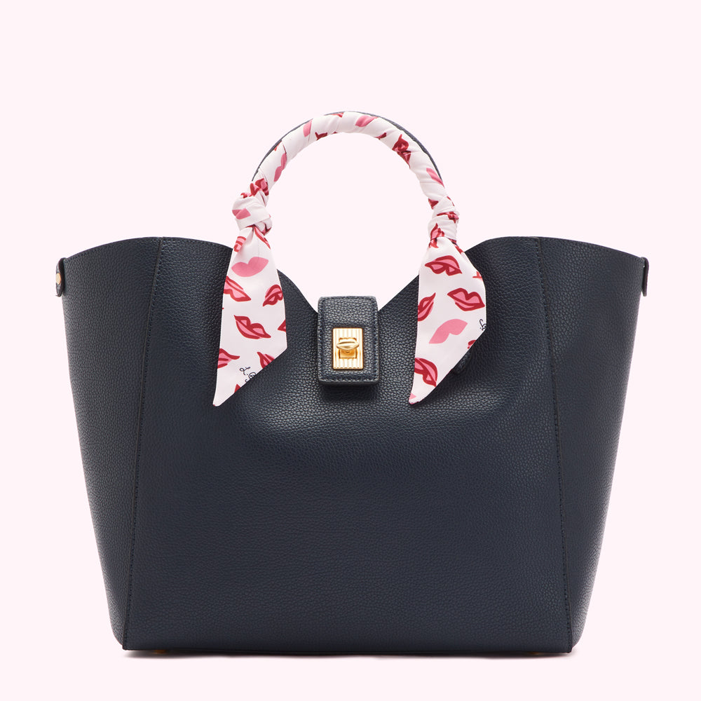 BNWT Lulu Guinness Navy Lip Turnlock Scarf Luella Tote Bag (RRP