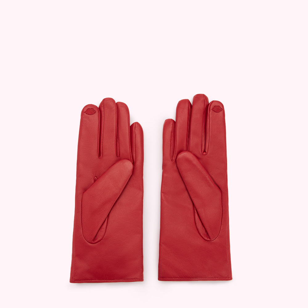 LULU RED LOVE EMBROIDERED LEATHER GLOVES