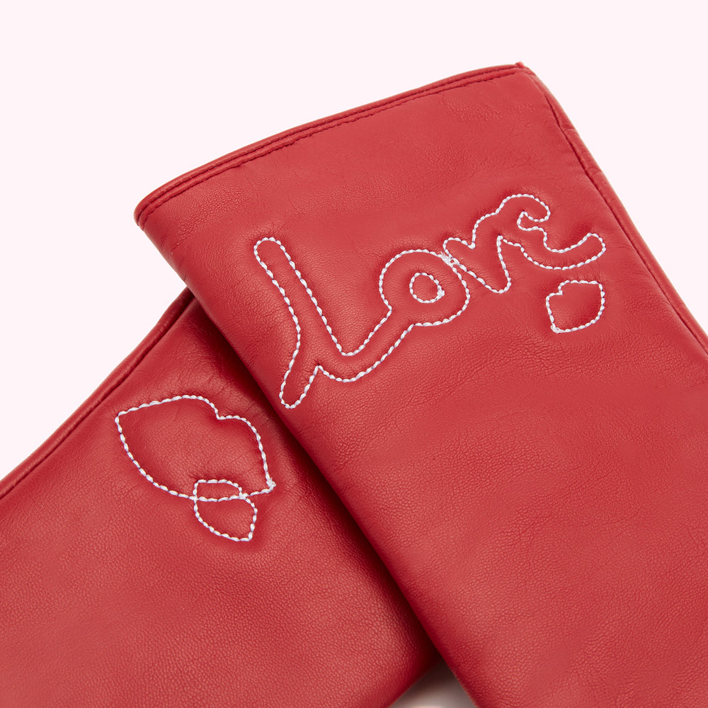 LULU RED LOVE EMBROIDERED LEATHER GLOVES