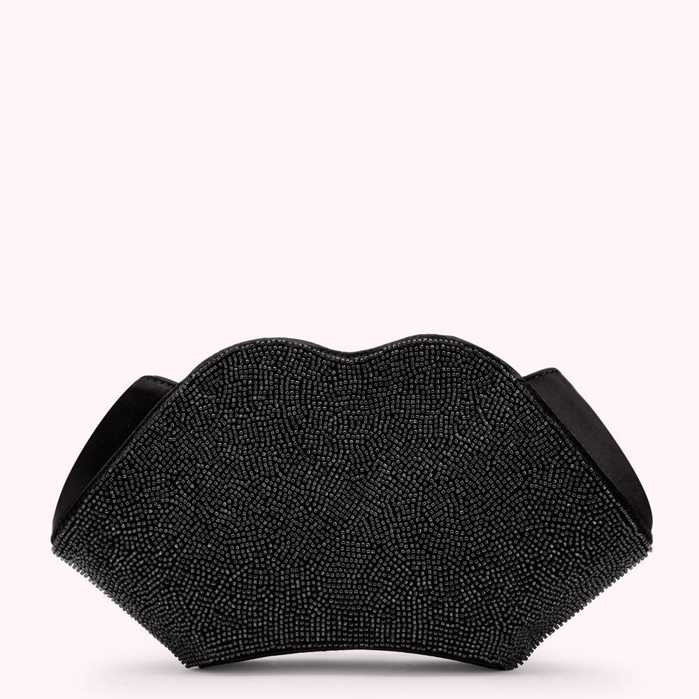 BLACK BEADED LIP FAYE CLUTCH