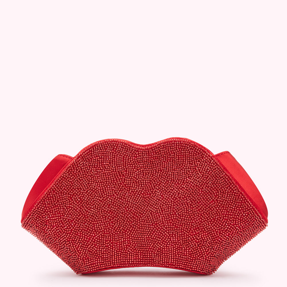 LULU RED BEADED LIP FAYE CLUTCH