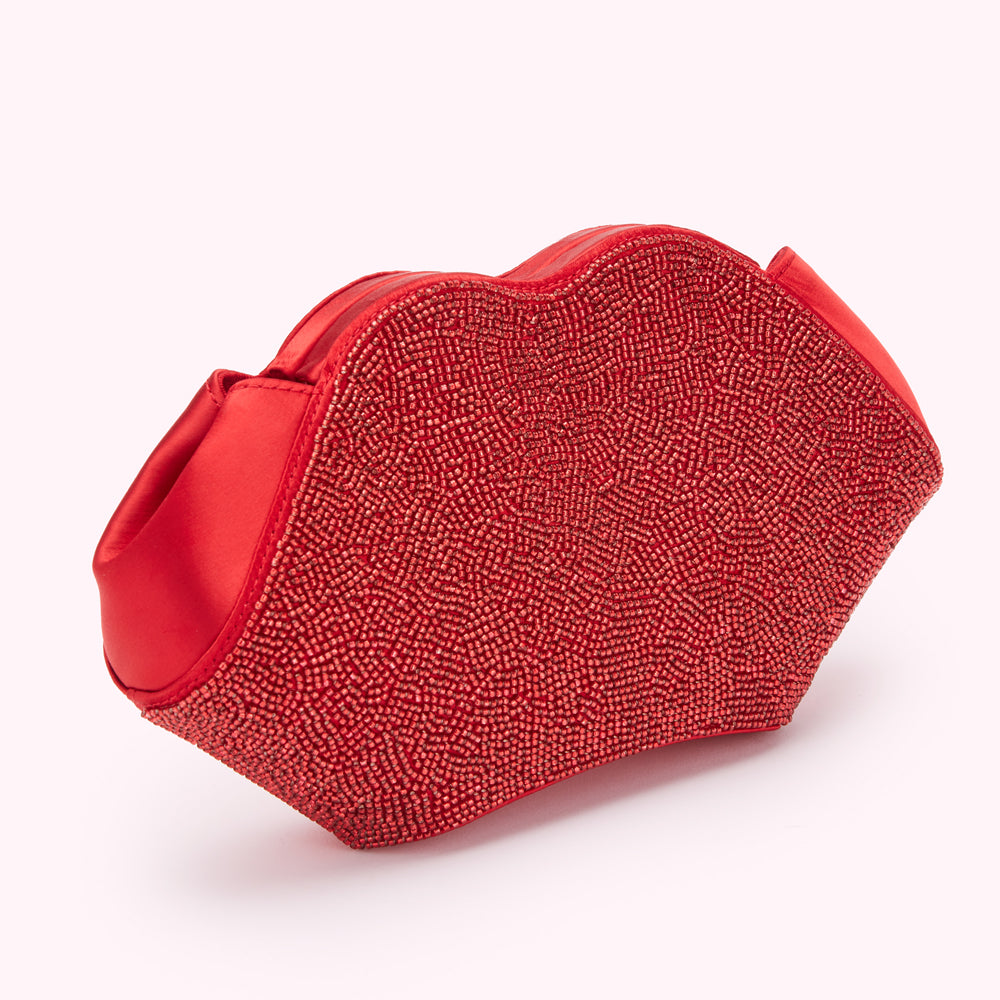 LULU RED BEADED LIP FAYE CLUTCH