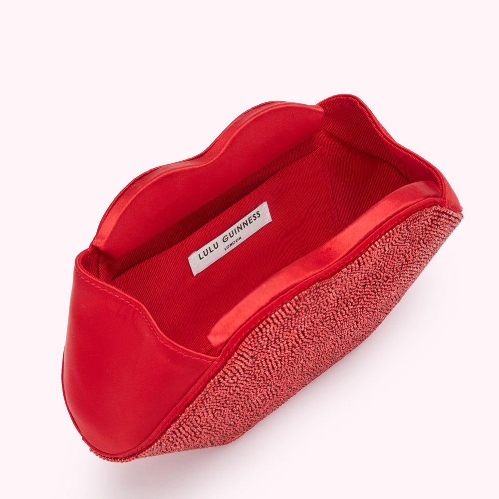 LULU RED BEADED LIP FAYE CLUTCH