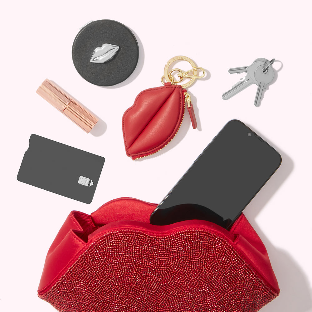 LULU RED BEADED LIP FAYE CLUTCH