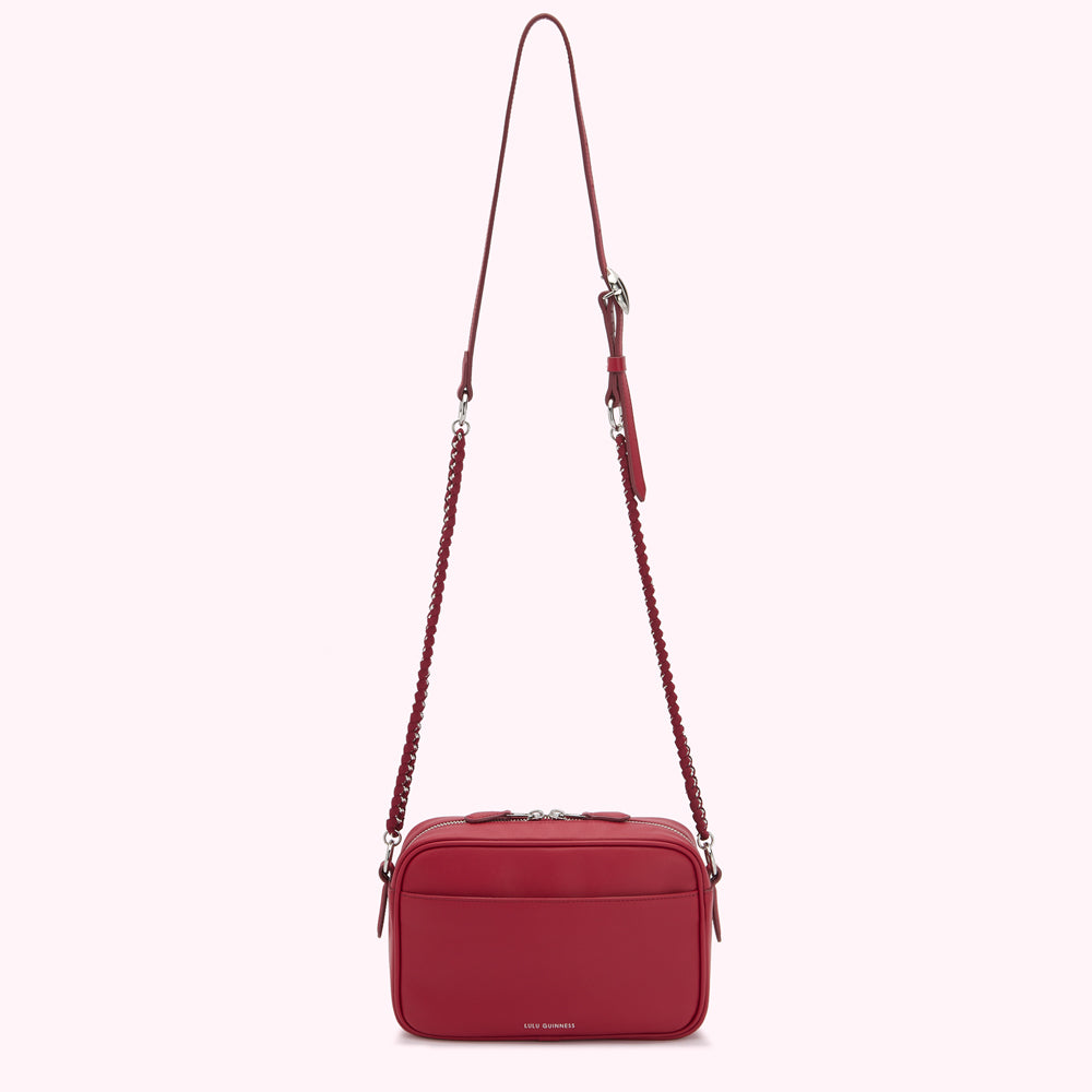 Raspberry Lip Ripple Quilted Leather Bella Crossbody Bag