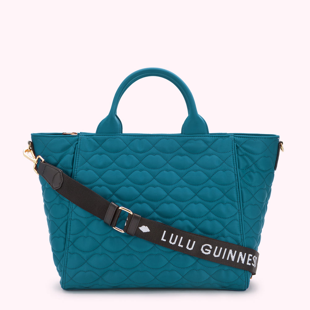 VERDIGRIS GREEN QUILTED LIPS CARLY TOTE BAG