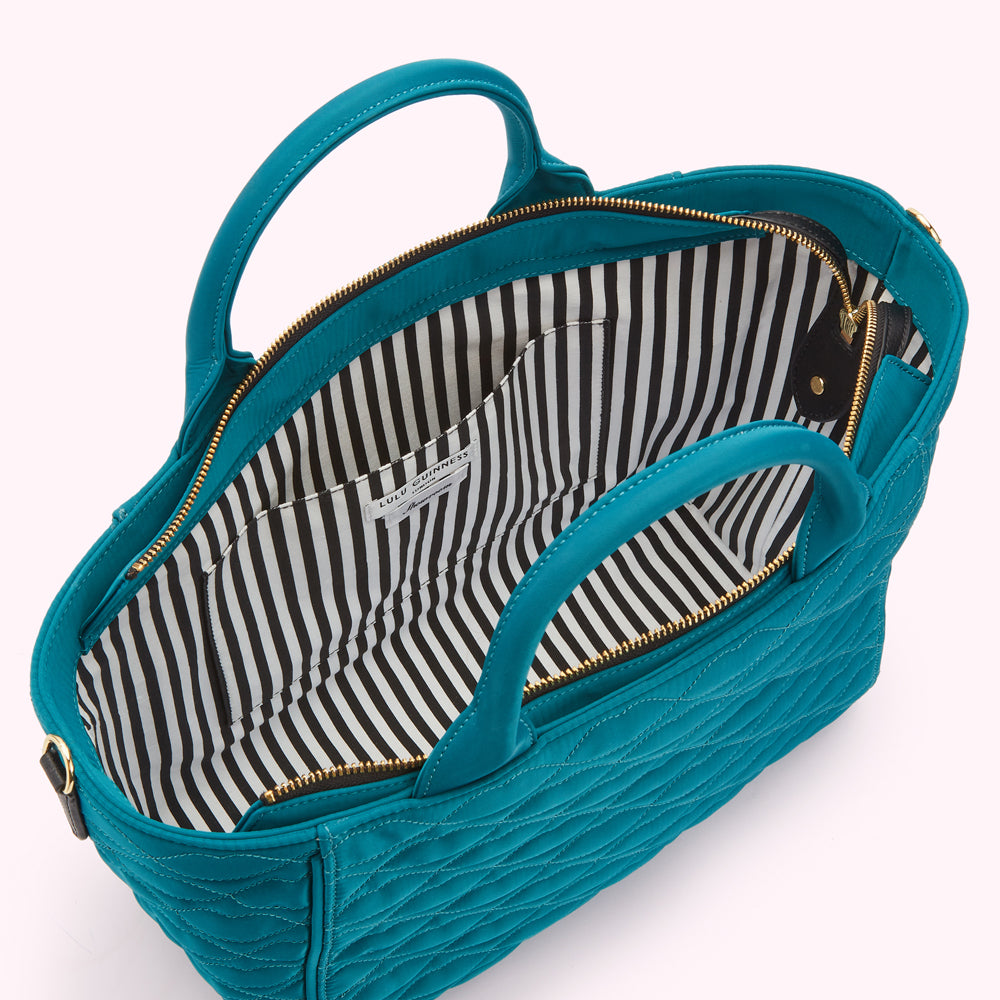 VERDIGRIS GREEN QUILTED LIPS CARLY TOTE BAG