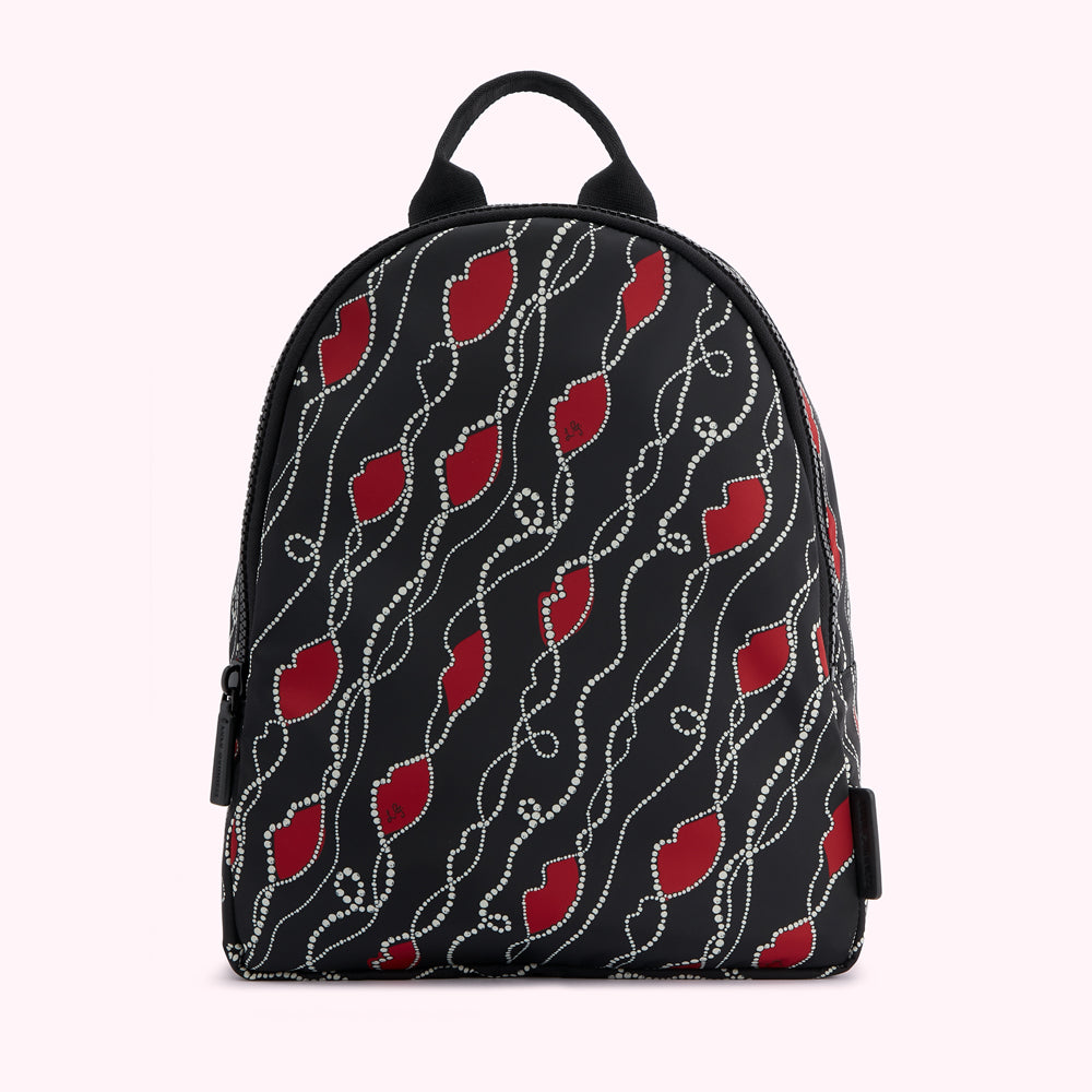 BLACK PEARLY LIP PRINT SADIE BACKPACK