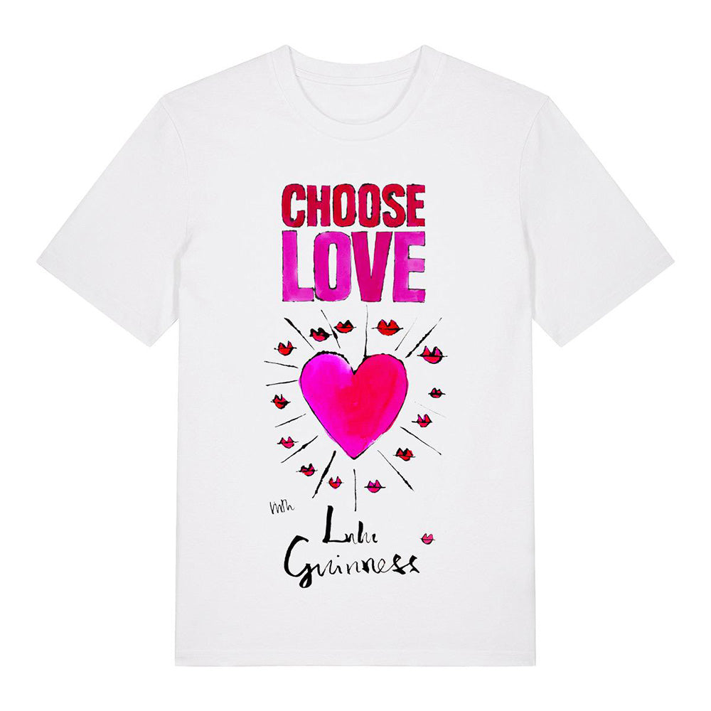 White Choose Love with Lulu Guinness collaboration t-shirt.