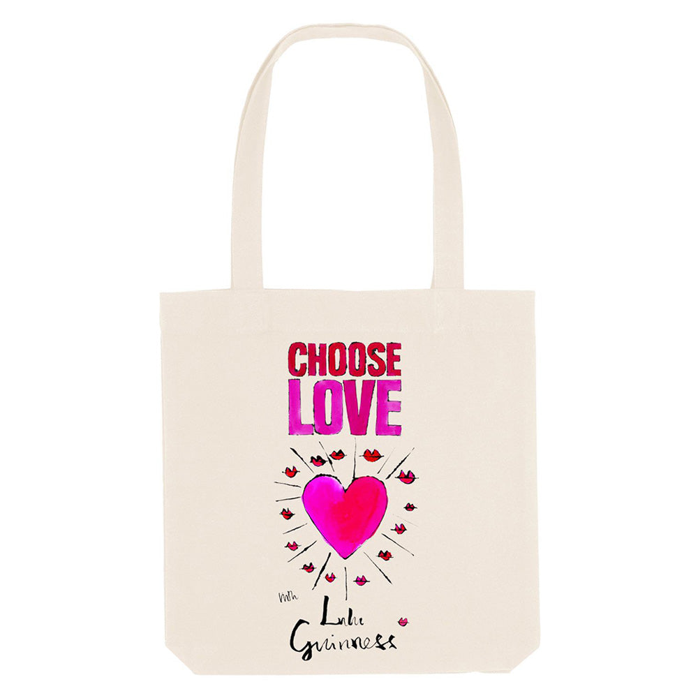 Cotton canvas Choose Love with Lulu Guinness Tote bag with collaboration printed logo.