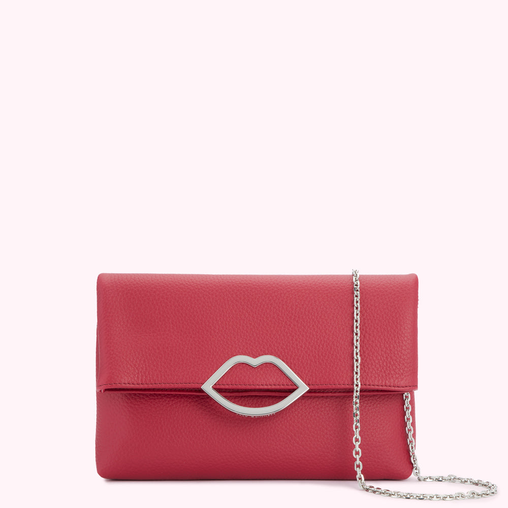 RASPBERRY LEATHER ISSY CLUTCH BAG