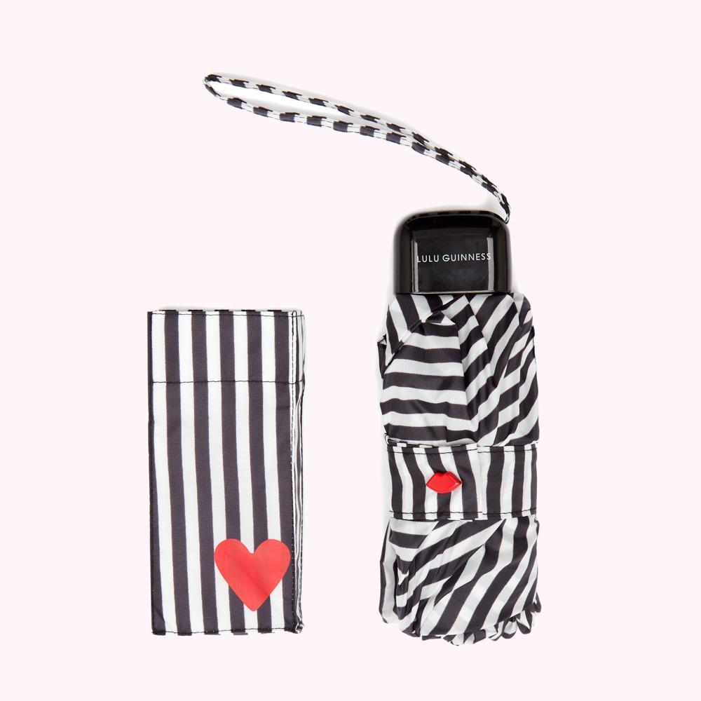 BLACK AND WHITE STRIPES AND HEART UMBRELLA