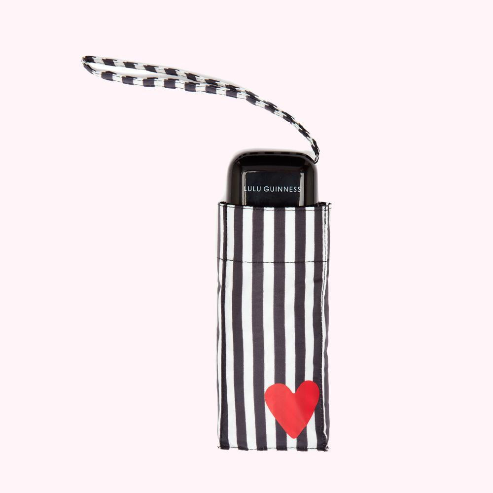 BLACK AND WHITE STRIPES AND HEART UMBRELLA