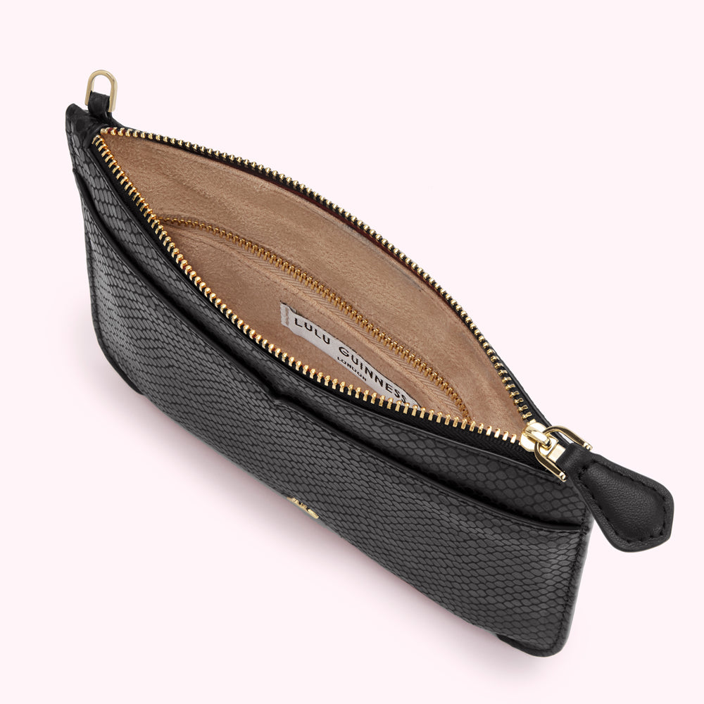 Black Snake Embossed Leather Ava Pochette | Lulu Guinness